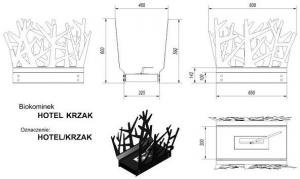 Фото чертежа и размера биокамина Kratki HOTEL КУСТ