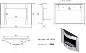 Фото чертежа и размера биокамина Kratki LIMA