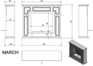 Фото чертежа и размера биокамина Kratki MARCH